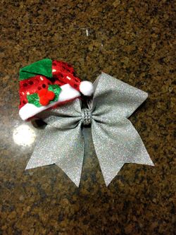 Silver Christmas hair bow