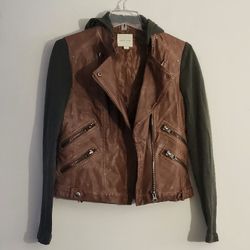 Silence + Noise Vegan Leather & Fleece Moto Jacket – Size S