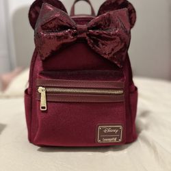Loungefly Disney Minnie Mouse Velvet Sequined Ears Mini Backpack