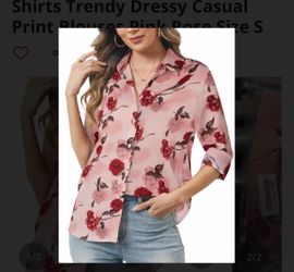 Pink Floral Button-Down Blouse - Women's Casual Shirt Small
