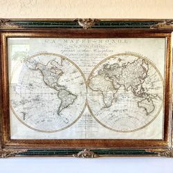 Large Framed Vintage Old World Map Print – Ornate Custom Frame – 40" x 32"