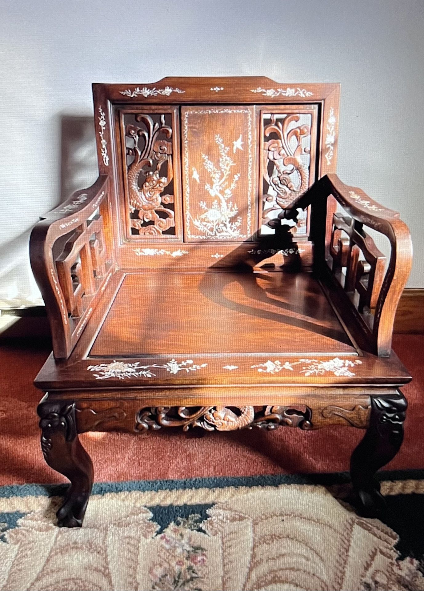 Rosewood Emperor’s Throne Chair with Mother of Pearl Inlay