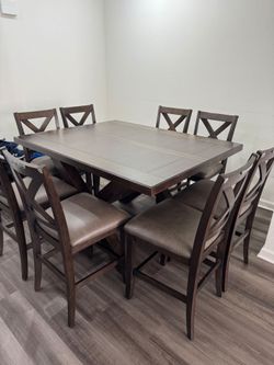 9 Piece Counter Height Wood Dining Set w/Leaf Extension