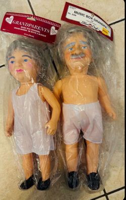 Music Box Grandpa #3208 14” Doll & Grandma #3207 13” Doll $20 for Both Together - NEW