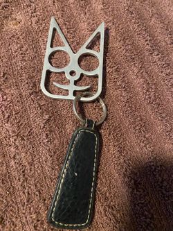 Cat Self-Defense Keychain with Leather Fob