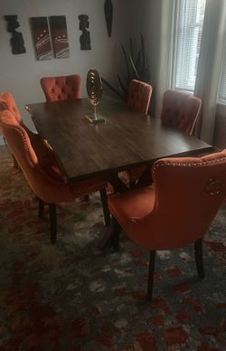 6 orange chairs