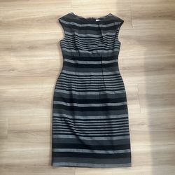 Calvin Klein Dress Womens 4P Gray Black Striped Sleeveless Sheath Knee Length
