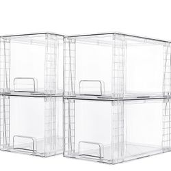 Vtopmart 4 Pack Large Stackable Storage Drawers,Easily Assemble Acrylic Bathroom Closet Undersink Organizers and Storage,Plastic Bins for Kitchen Cabi