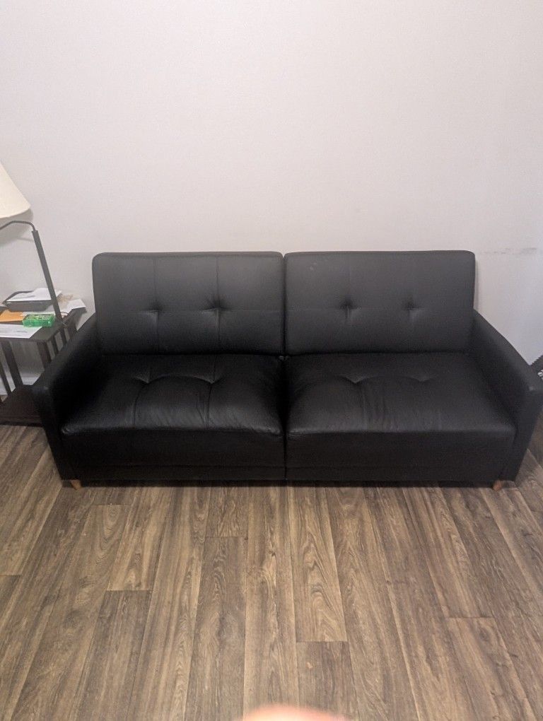 Benitez Twin 76'' Faux Leather Tufted Convertible Sofa