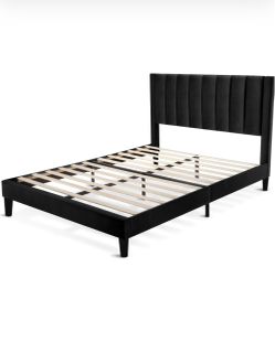 Black Velvet Upholstered Platform Bed Frame