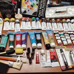 Used Acrylic Paints And Assorted Supplies