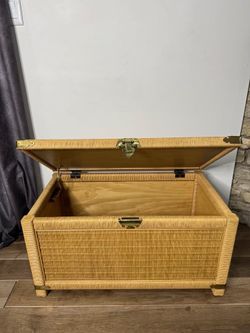 Vintage Wood Wicker Storage Trunk