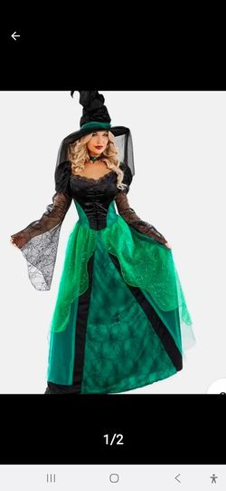 đ Sale! Deluxe Women`s Green Witch Costume & Hat Adult Witch Halloween Dress S - 2XL ( Reseda ca)