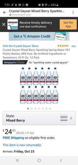 Crystal Geyser Mixed Berry Sparkling Spring Water PET Plastic Bottles