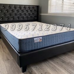 Queen Size Expresso Tufted Bed W Ortho Mattress 