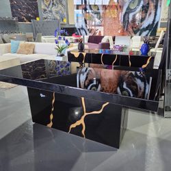 NEW DESIGN DINING TABLE BLACK AND GOLD 63x40x30