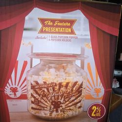 🆕️2.5 QTS MICROWAVE GLASS POPCORN POPPER AND 4 POPCORN HOLDERS.