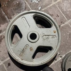 2x 45LB Olympic Cast Iron Plates And 35LB Olympic Bar