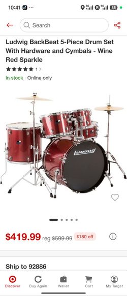 Ludwig Accent Drive 5-Pc Drum Set, Red Sparkle - Includes: Hardware, Throne, Pedal, Cymbals, Sticks & Drumheads
Overall Pick