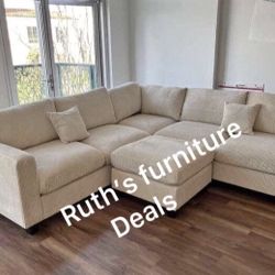 4-pc Sectional Sofa With Ottoman Ivory Corduroy 