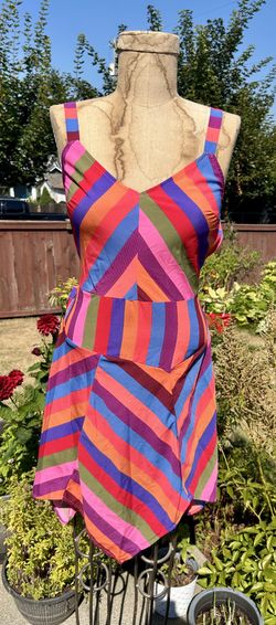 A New Day Rainbow Stripe Wrap Waist Sun Dress, women's small