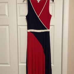 Nautica Blue, Red & White Midi Dress - Size Medium