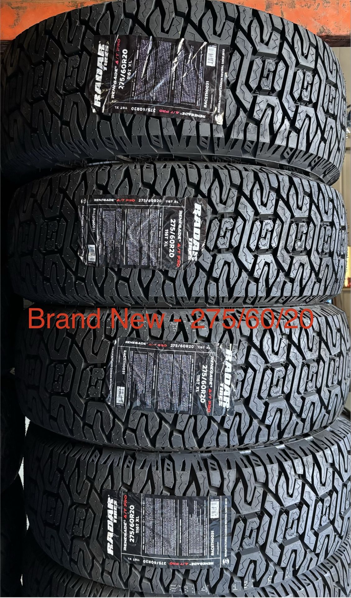 (4) - 275/60/20 Radar Renegade AT Pro Tires