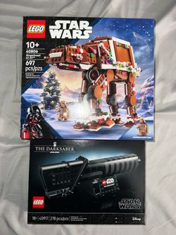 Lego Star Wars the darksaber and gingerbread at-at. Trades welcomed.