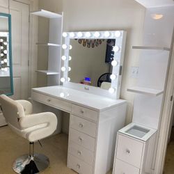 Vanity Makeup With BtMirror price includes delivery and assembly shelf and chair are separately