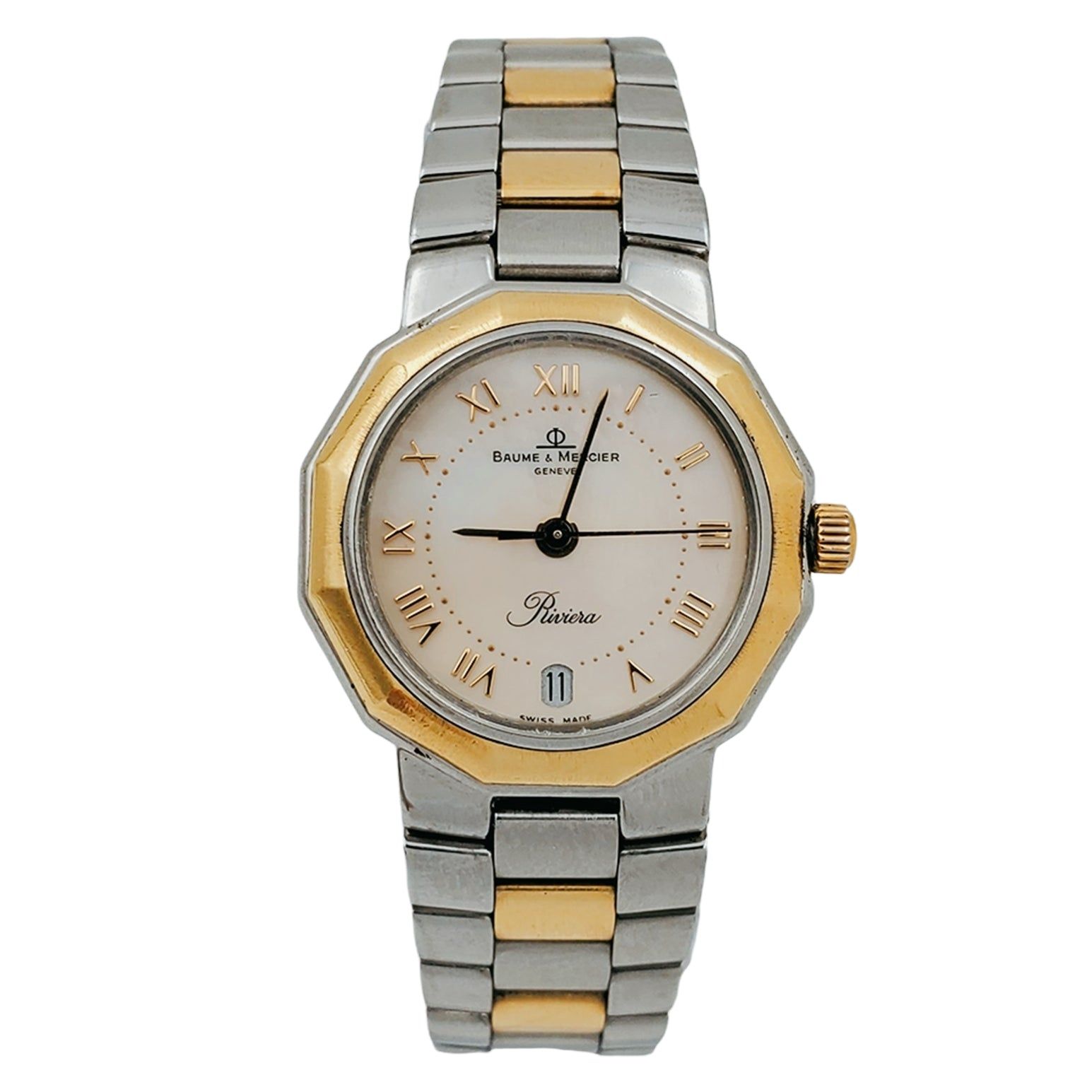 Ladies Baume & Mercier Riviera Two Tone Gold Plated / Stainless Steel Watch with Mother of Pearl Dial. (322-12875)