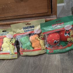 Haribo Giant scented Strawbs, Haribo Gold Bears plush Bears  Set Of 2  Each.  3 Unopened Packs