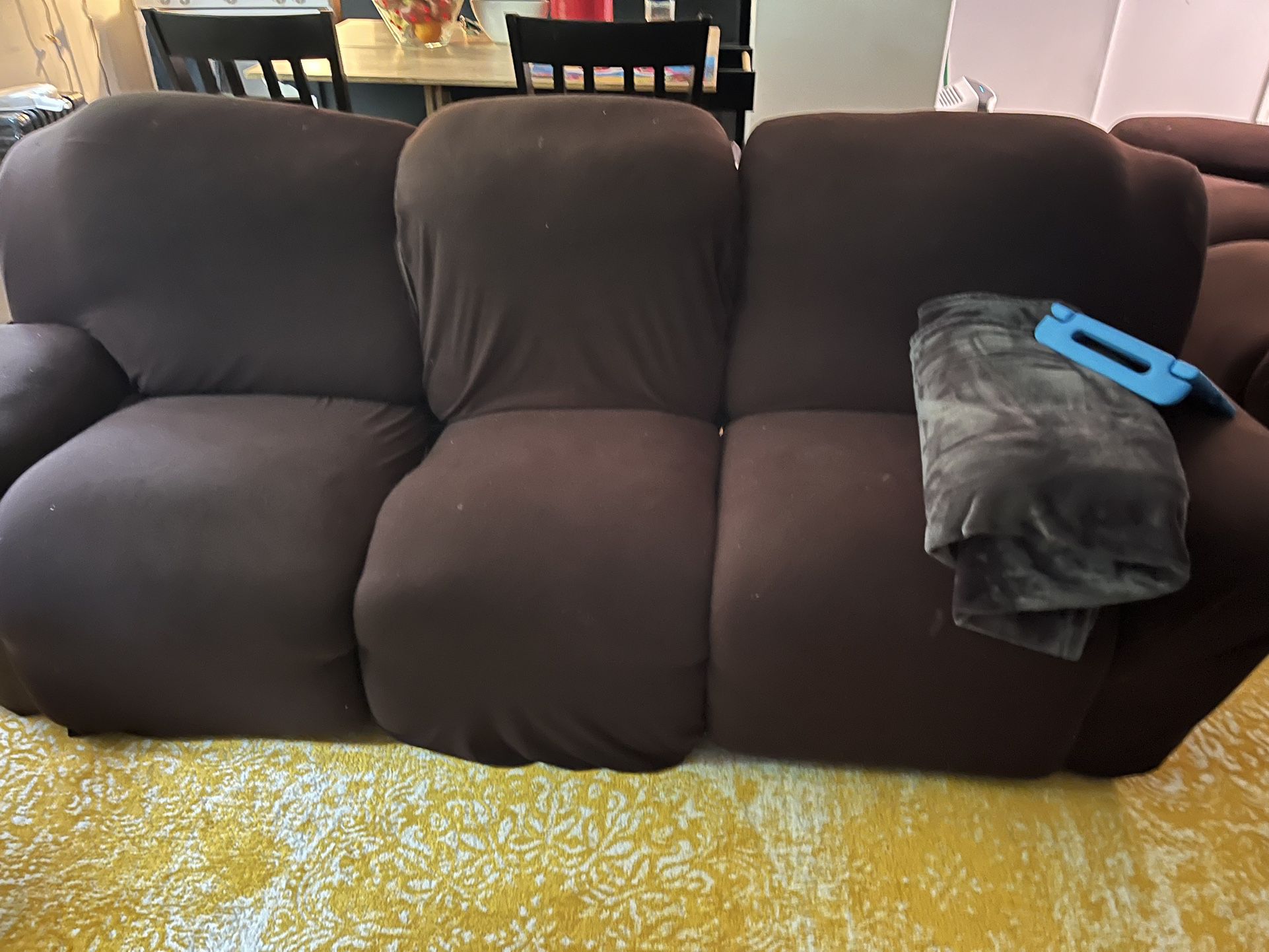 Two Brown Couch With Recliner 
