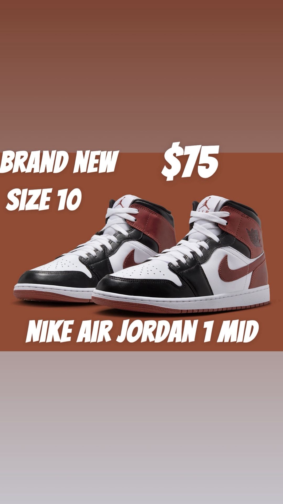 Nike Air Jordan 1 Mid Brand New Size 10 Retro Jumpman Maroon