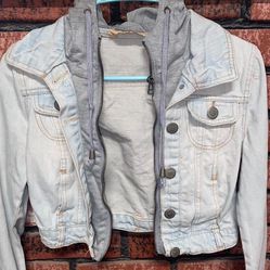 Light Washed Jean Jacket With Grey Hoodie 