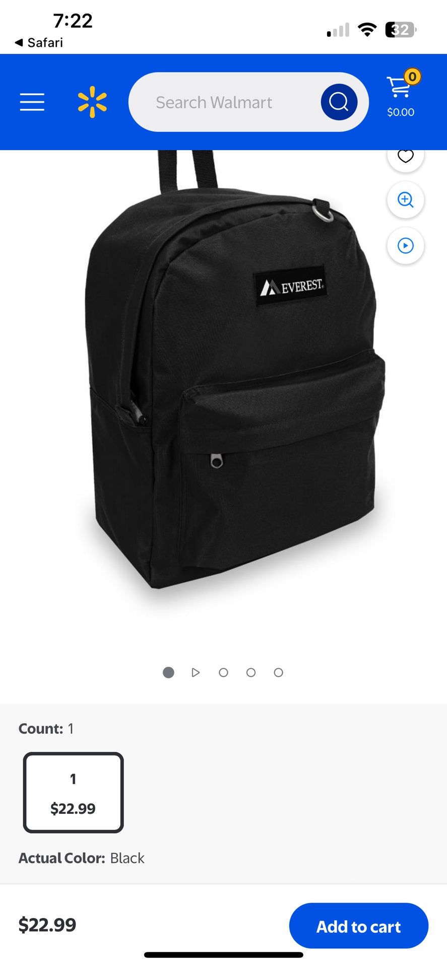 Everest Classic Backpack 16.5" Black, All Ages, Unisex