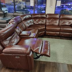 New Top Grain Genuine Leather Sectional Sofa With 3 Power Recliners An 3 Power Headrests