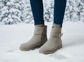 GB Girls Taupe Suede Buckle Ankle Boots