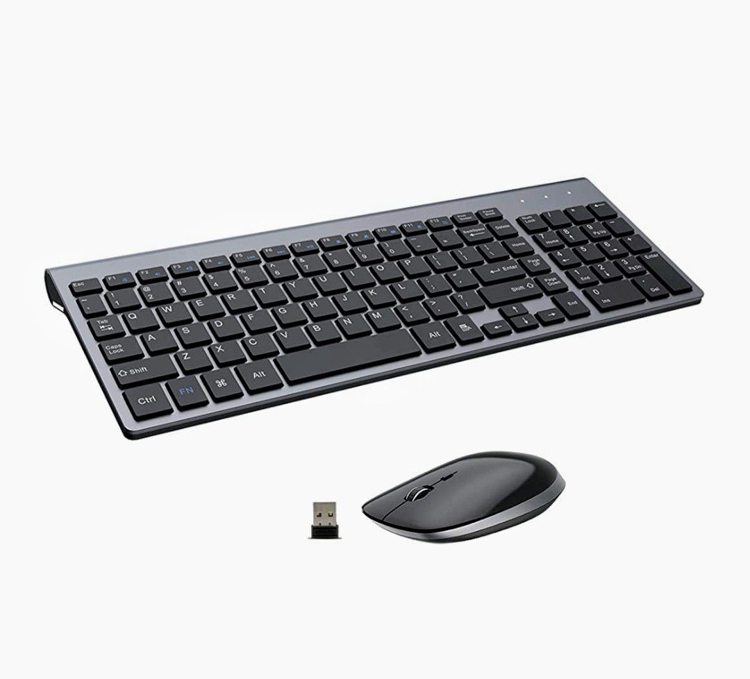 Wireless Keyboard and Mouse,2.4G USB Ergonomic Silent Full-Size Compact for PC Laptop Mac iMac Windows (Black Grey)