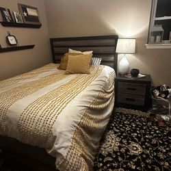 Queen bed and side table