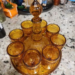 Vintage Amber Glass Wine Set