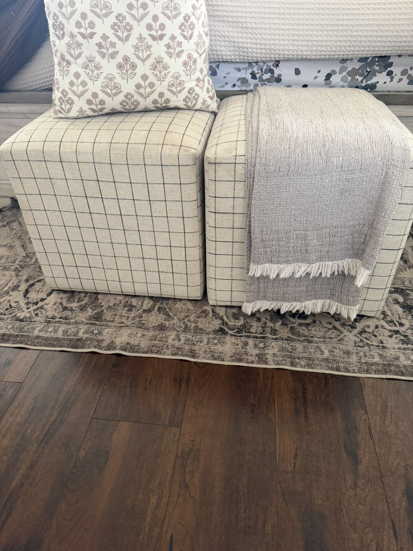 White And Black Checkered Ottoman