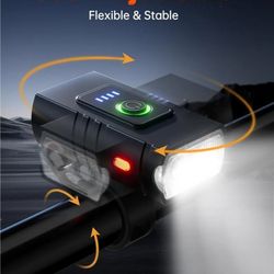 POSUGEAR Luces de bicicleta, 6 modos de luz de bicicleta, faro de bicicleta recargable USB impermeable con luz indicadora de baterÃa, luz LED de alto