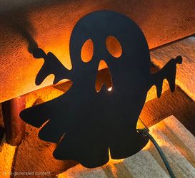 Akeeto 14-Inch Halloween Ghost Flame Art Light – 3-Mode LED Flame Bulb with Switch,