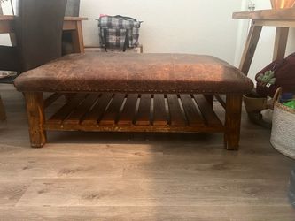 Genuine Pottery Barn "Caden" leather ottoman coffee table