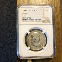 Key Date NGC 1956 Type 1 PF-67 Silver Franklin Half Dollar Coin
