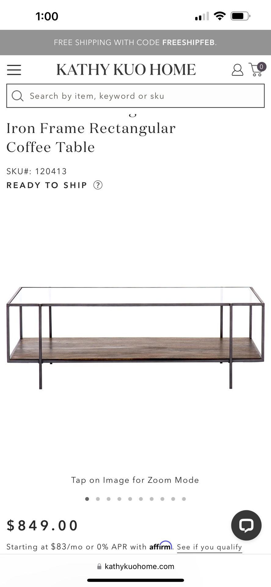 Iron Frame Coffee Table 
