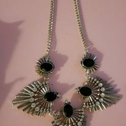 Black and Silver Necklace with Rhinestones 