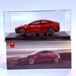 Tesla Model 3 Collectible Die Cast Toy Car In Display Case 