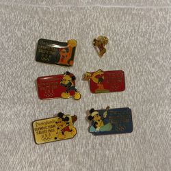 Vintage Disney 1988 Olympic Salute Pins, Set Of 6