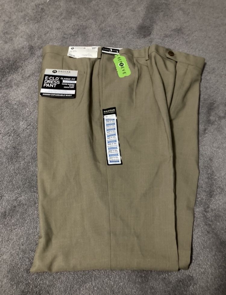 Haggar Mens Eclo Stria Pleated Classic Fit Dress Pants Brand New